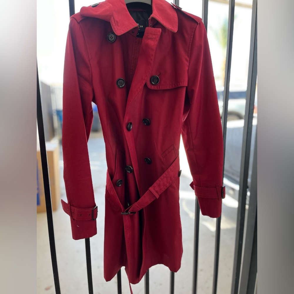 Coach red midi trench coat size XS with black hardware